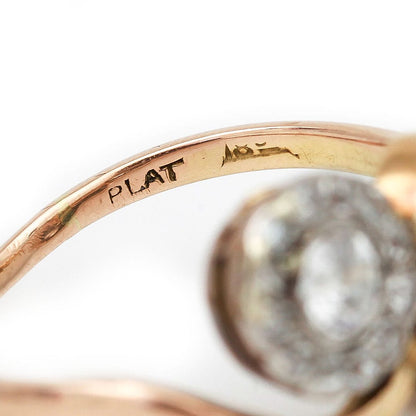 Antique Double Old Cut Diamond Cluster Toi et Moi Crossover Ring