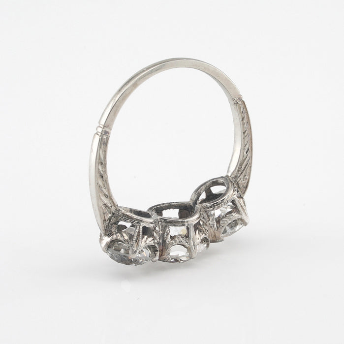 Edwardian Antique Old Cut Diamond Three Stone Engagement Ring, 3.02 carat total