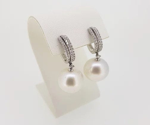 Pearl and Diamond Drop Earrings, 0.60 carats, 18ct White Gold