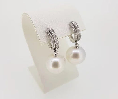 Pearl and Diamond Drop Earrings, 0.60 carats, 18ct White Gold