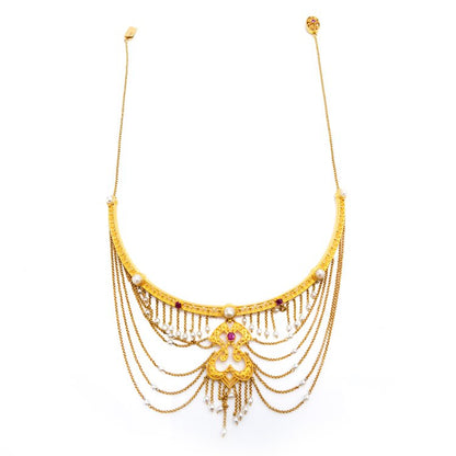 Antique Neo Renaissance Style Festoon Necklace with Pearls and Rubies