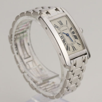 Cartier Tank Américaine Ladies 18ct White Gold Watch, Ref 1713, white dial, Roman numerals, sapphire crystal, Quartz movement, 18ct white gold bracelet with double-fold clasp, with Cartier box.