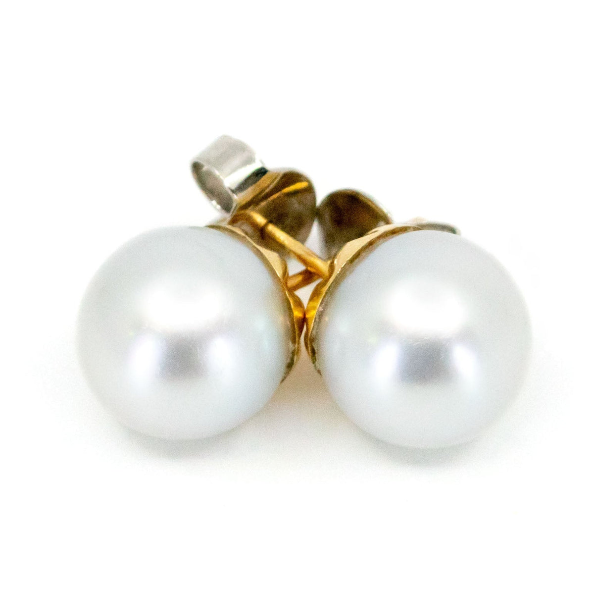Vintage 14 Carat Yellow Gold 11mm South Sea Pearl Stud Earrings