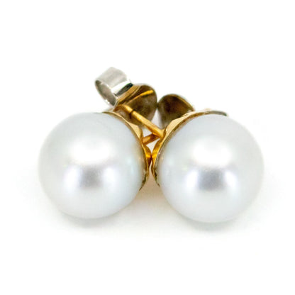 Vintage 14 Carat Yellow Gold 11mm South Sea Pearl Stud Earrings