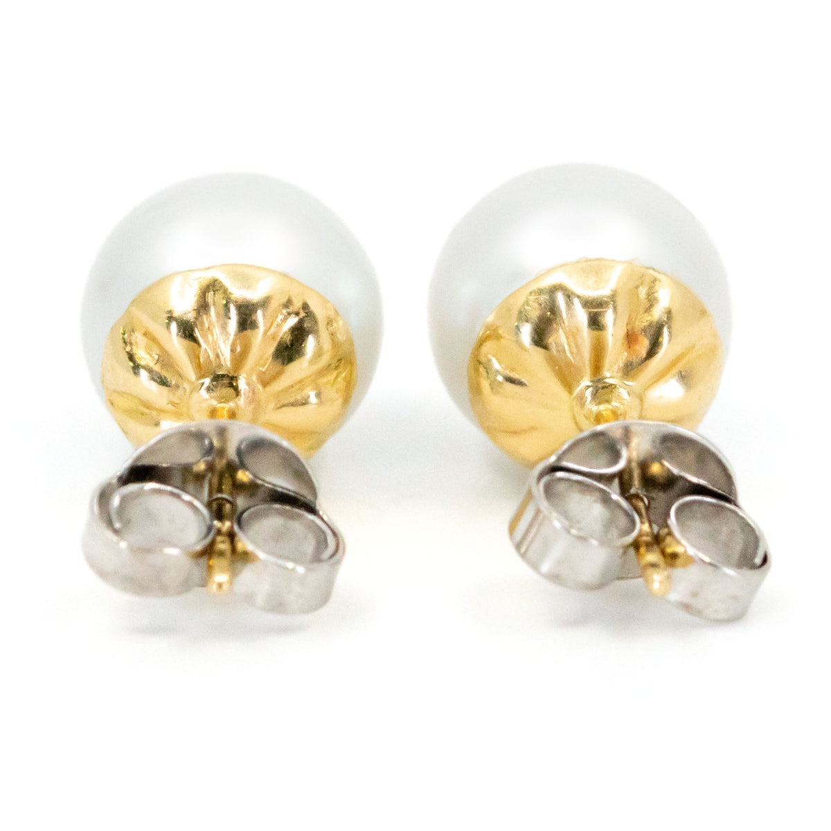 Vintage 14 Carat Yellow Gold 11mm South Sea Pearl Stud Earrings