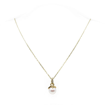 Vintage 14 Carat Yellow Gold 8.5mm Akoya Pearl and Diamond Pendant