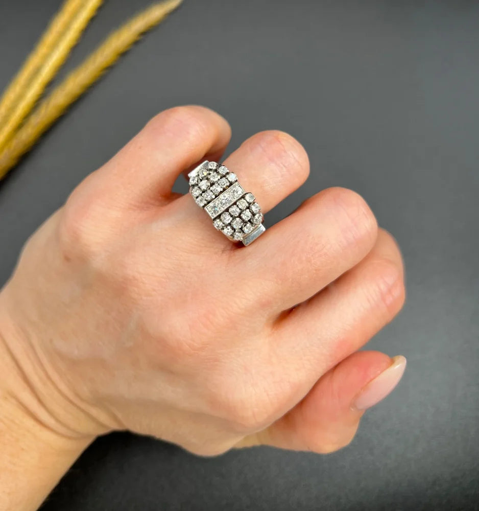 Vintage Diamond Cocktail Ring In 18 Carat White Gold