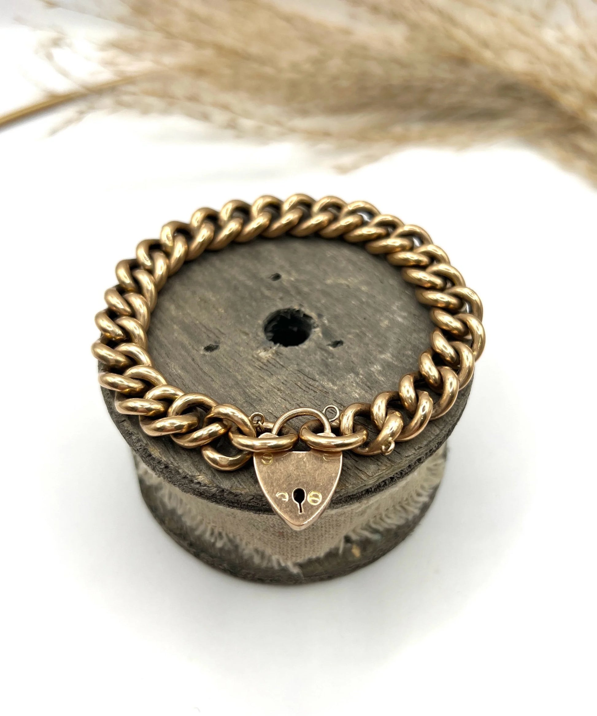 Antique 9 Carat Edwardian Rose Gold Curb Bracelet