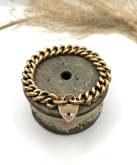 Antique 9 Carat Edwardian Rose Gold Curb Bracelet