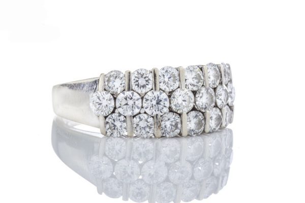 Vintage 3.80ct Diamond Dress Ring; set with three horizontal rows of brilliant cut diamonds, 3.80 carat total, 18ct white gold, Circa 1970's.