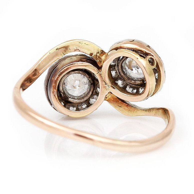 Antique Double Diamond Cluster Toi et Moi Ring