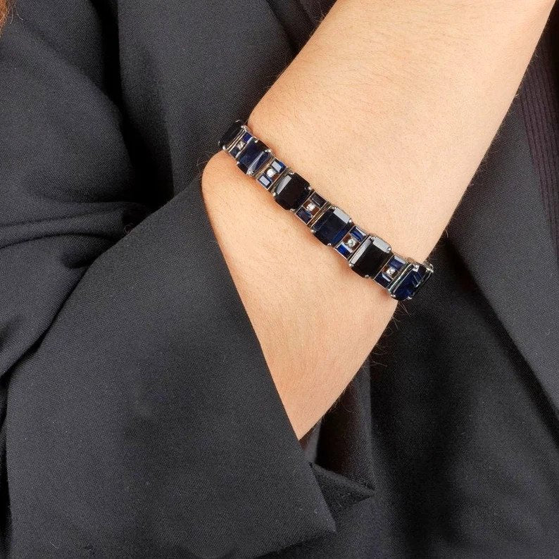 Antique Art Deco 50ct Natural Sapphire and Diamond Bracelet