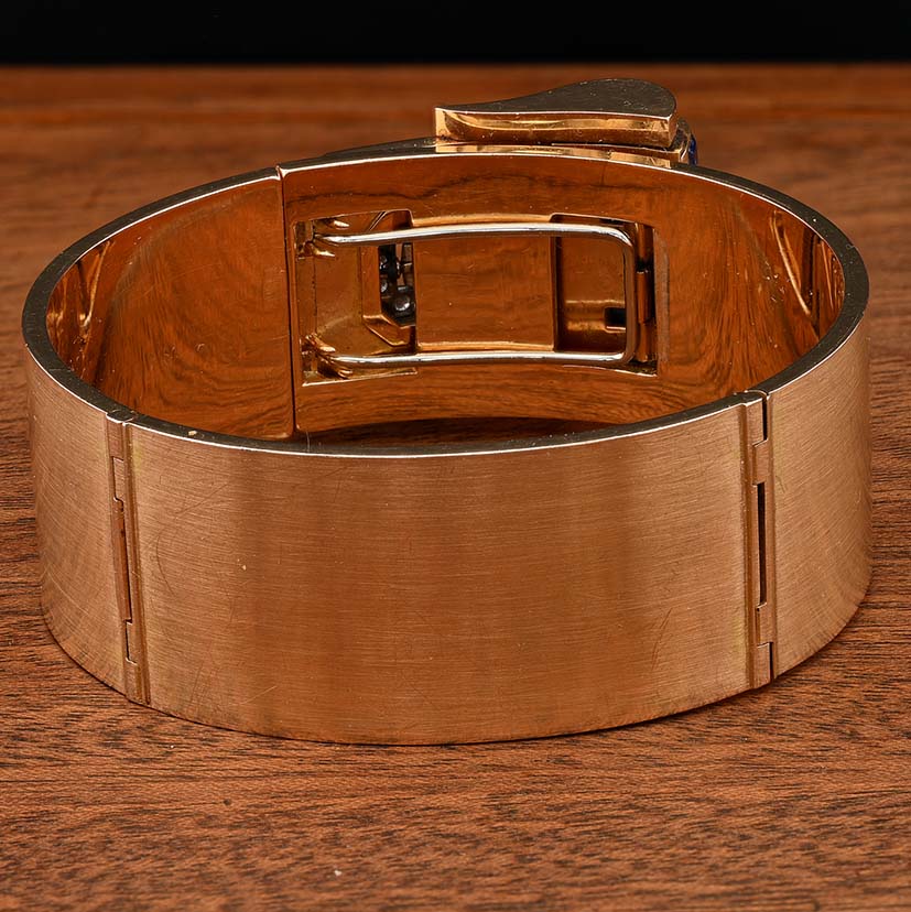 Art Deco Italian Weingrill Sapphire Diamond Gold Buckle Clip Bangle Bracelet