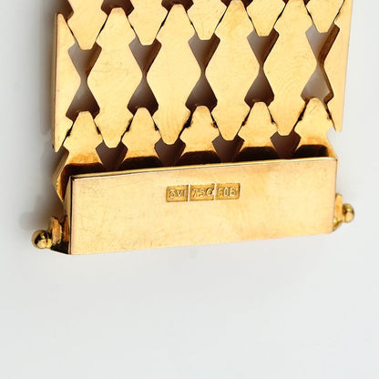 Vintage Italian Fancy Diamond Link Wide Cuff Gold Bracelet