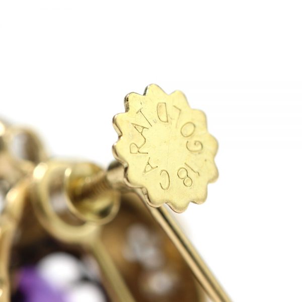 Antique Victorian Amethyst and Old Cut Diamond Cluster Earrings, with screw-back fittings