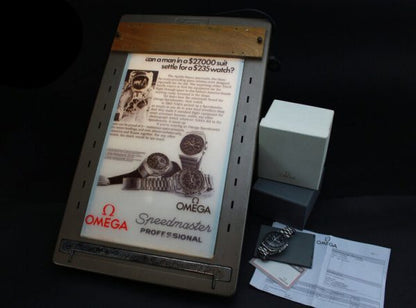 Omega Speedmaster Moonwatch Stainless Steel 42mm Manual Chronograph Watch, with original box and service papers from 2017, Circa 1988