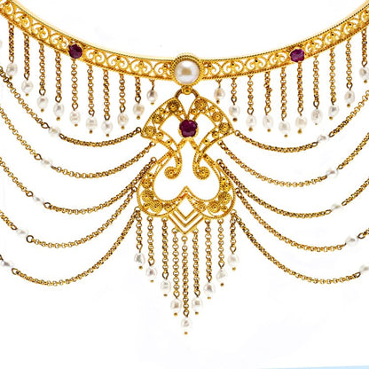 Antique Neo Renaissance Style Festoon Necklace with Pearls and Rubies