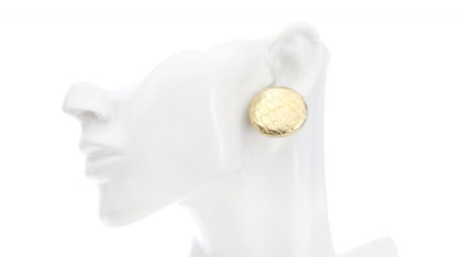 Tiffany and Co 18ct Yellow Gold Earrings; disc design bearing a geometric snakeskin pattern in relief. Made in USA, Circa 2000s. Comes in original box