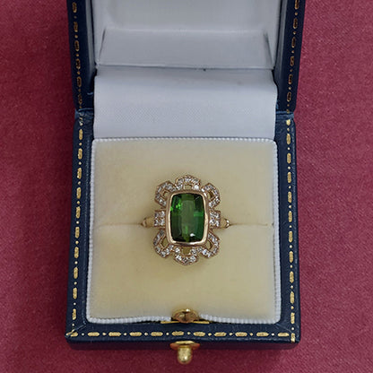 Green Tourmaline and Diamond Cluster Dress Ring