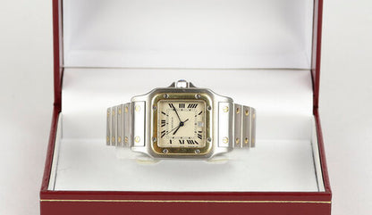 Cartier Santos Galbée 29mm Steel and Gold Quartz Square Watch, on a stainless steel and yellow gold bracelet, with a stainless steel single deployment clasp