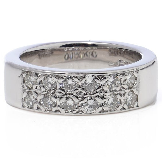 Vintage 0.60ct Diamond Set 18ct White Gold Unisex Band Ring