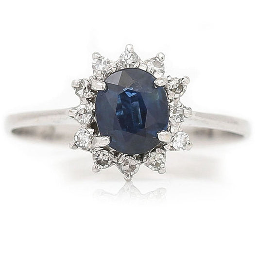 Vintage 1.34ct Sapphire and Diamond Cluster Ring