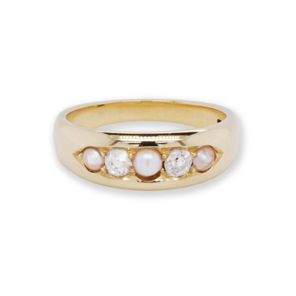 Vintage 1930's Pearl and Diamond Five-Stone Ring, 18ct Yellow Gold