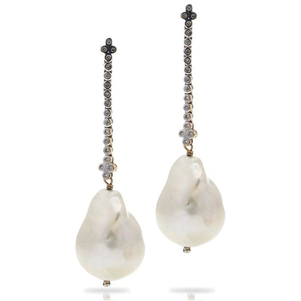 Vintage Baroque Pearl and Diamond Drop Earrings