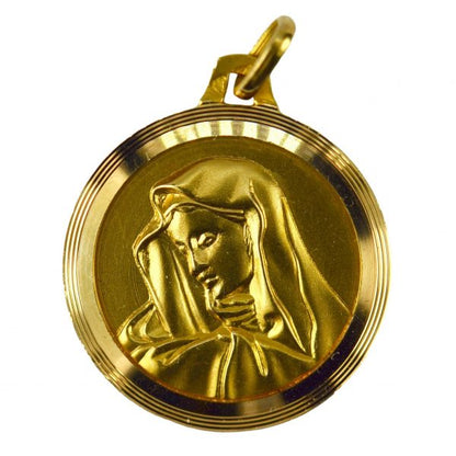 French Virgin Mary 18ct Yellow Gold Medal Pendant; designed as a round medal depicting the Virgin Mary. Stamped with the eagle’s head for French manufacture