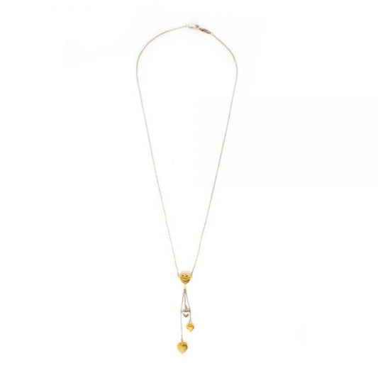 Tiffany and Co 18ct Yellow and White Gold Necklace with Heart Charm Pendants; Made in London, Circa 2000s, Comes in original Tiffany & Co travel pouch