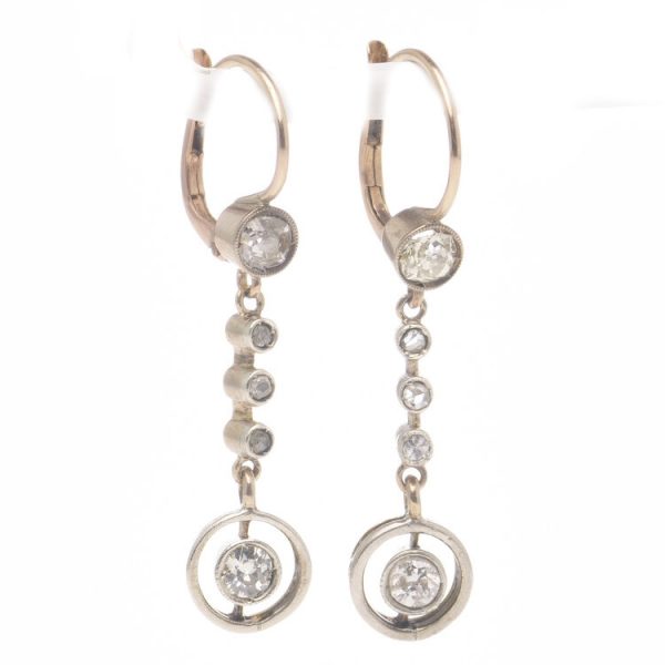 Antique Victorian 0.52ct Old Cut Diamond Drop Earrings; set with 0.52 carats of old-cut and rose-cut diamonds, in silver and 15ct yellow gold, Circa 1880s