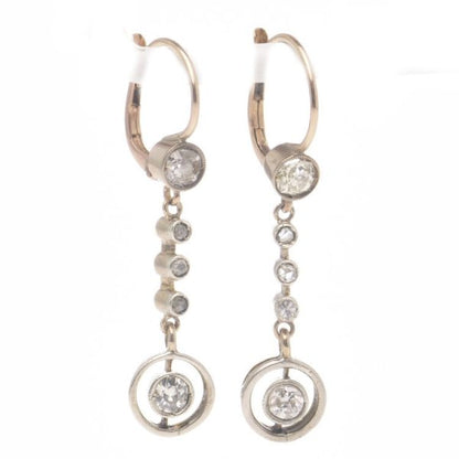 Antique Victorian 0.52ct Old Cut Diamond Drop Earrings; set with 0.52 carats of old-cut and rose-cut diamonds, in silver and 15ct yellow gold, Circa 1880s