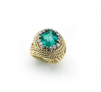 Vintage French Emerald and Diamond Bombe Cocktail Ring, 7.99 carats