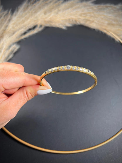 Vintage French 18 Carat Yellow Gold Diamond Bangle Bracelet, Circa 1960