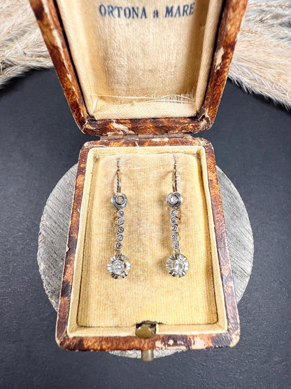 Antique 18 ct Gold And Platinum Edwardian Diamond Dormeuse Drop Earrings