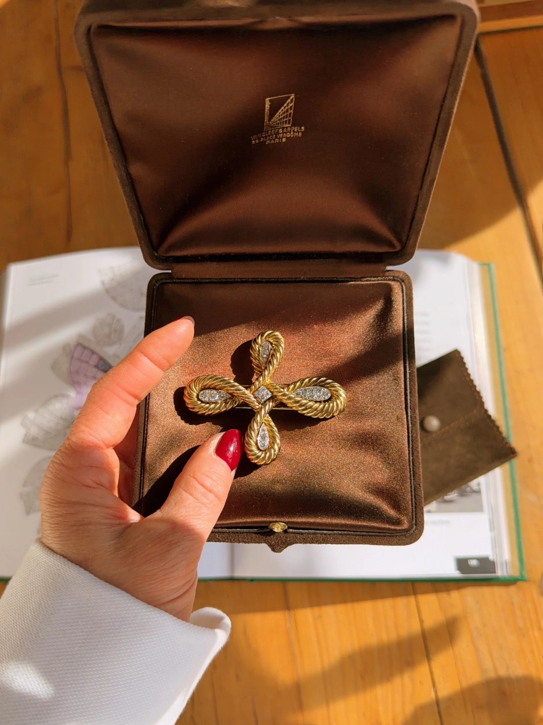 Van Cleef & Arpels Diamond Rope-Work Cross Brooch (c. 1980's)
