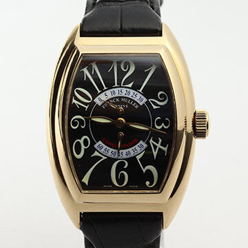 Franck Muller Conquistador 35mm 18ct Rose Gold Automatic Watch; Ref. 8005 DS R, black dial, Arabic numerals, sapphire crystal, two retrograde second indicators, Franck Muller black crocodile strap with 18ct pin buckle, with Franck Muller box.