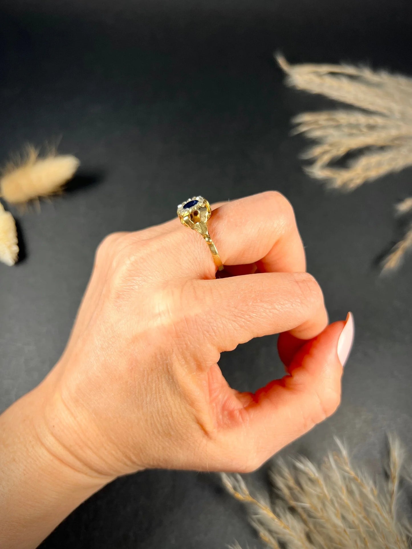 Antique 18 ct Gold Victorian Sapphire And Diamond Cluster Engagement Ring