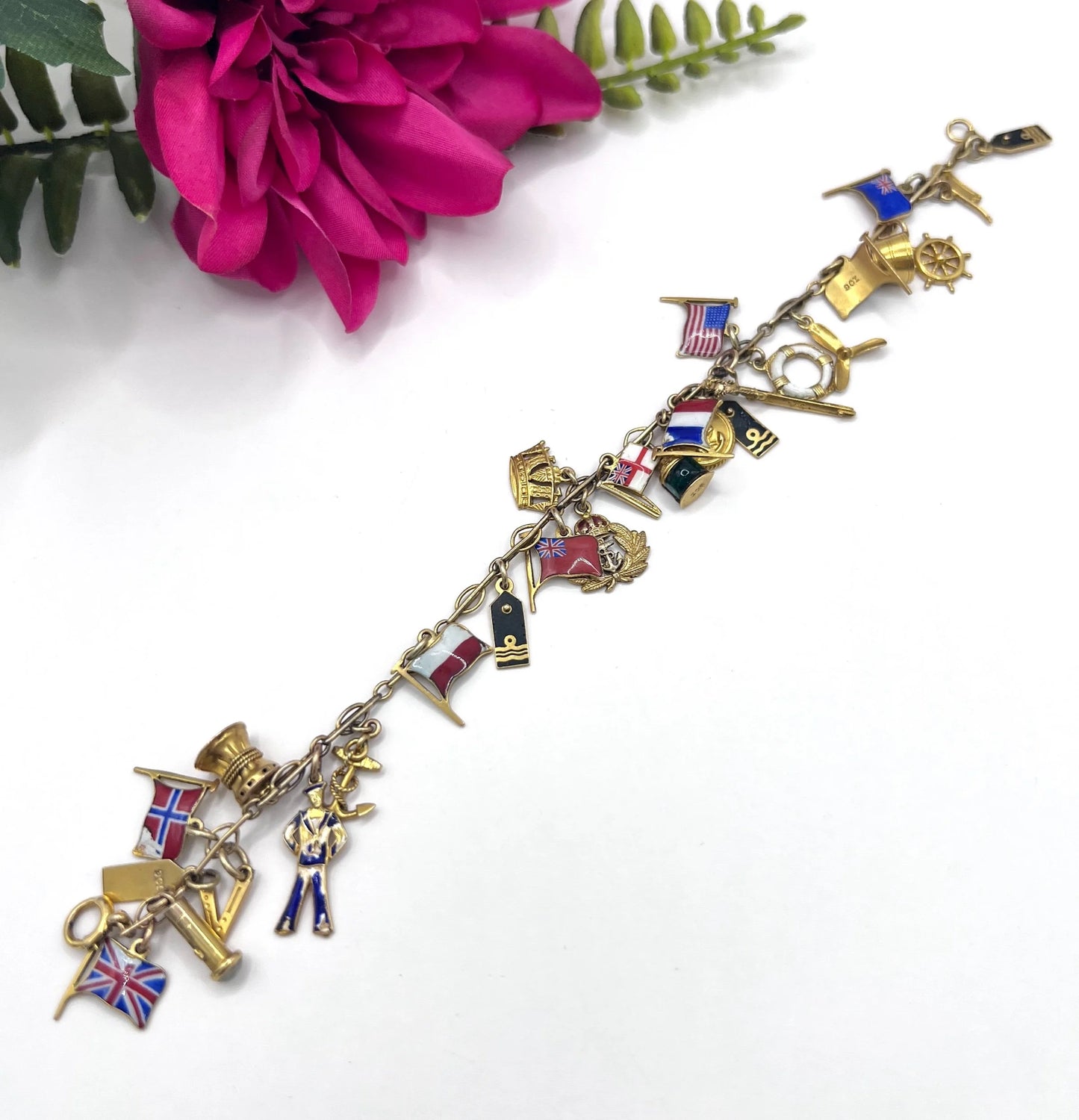 Antique 9 ct Gold Stamped, 1920's Nautical Themed Charm Bracelet
