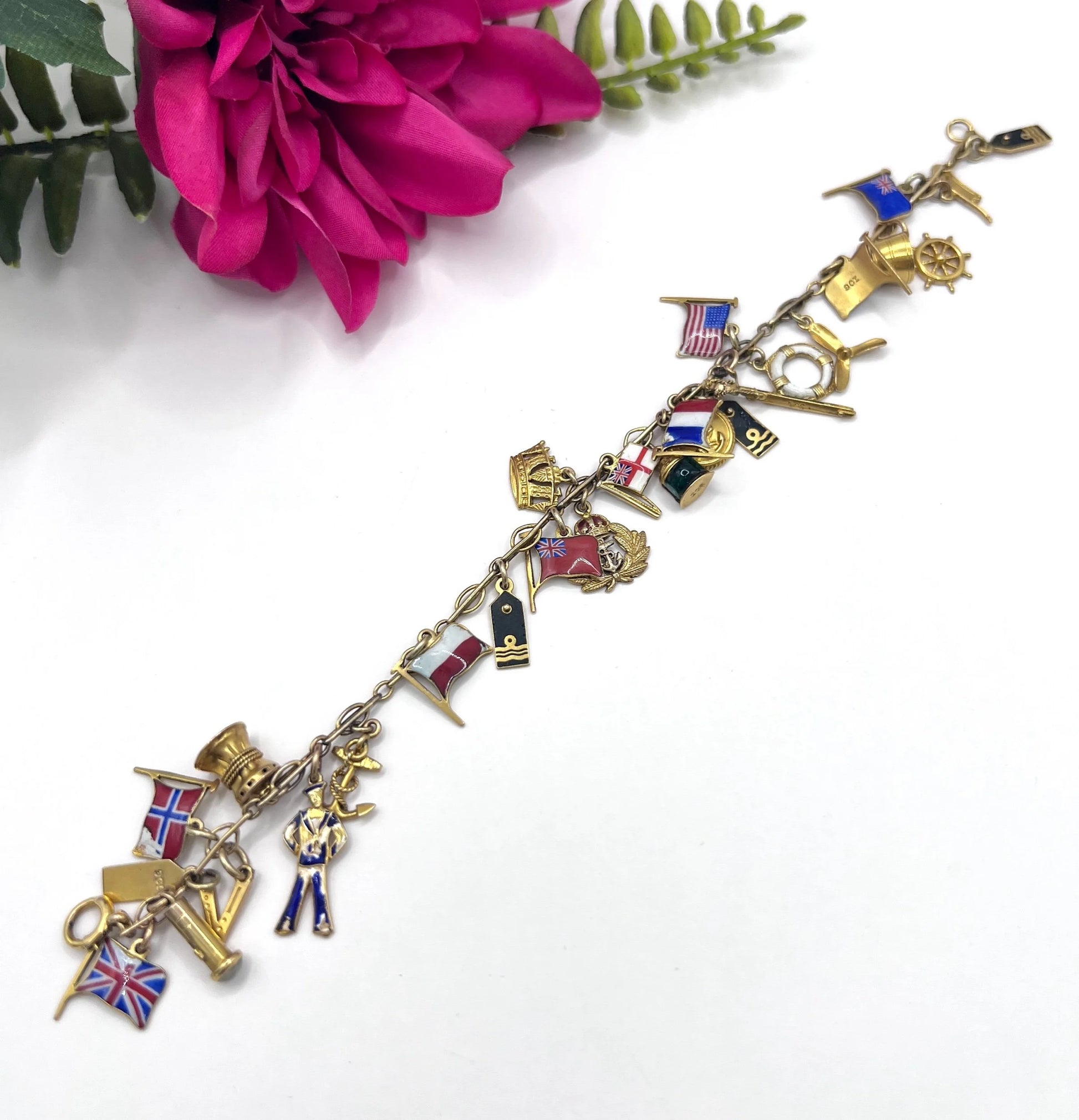 Antique 9 ct Gold Stamped, 1920's Nautical Themed Charm Bracelet