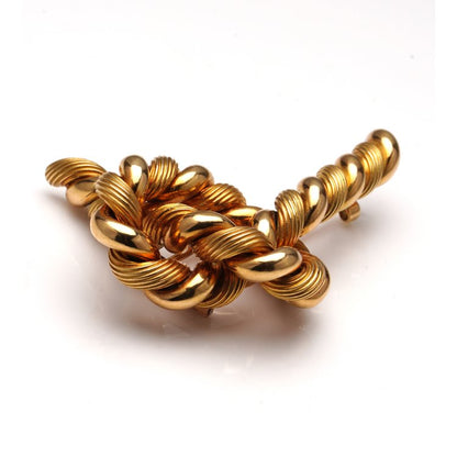 Vintage Hermes 1960s Tied Rope Knot Gold Brooch by Georges Lenfant