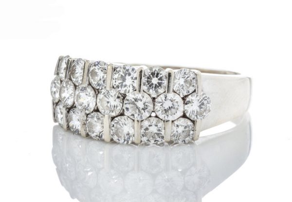 Vintage 3.80ct Diamond Dress Ring; set with three horizontal rows of brilliant cut diamonds, 3.80 carat total, 18ct white gold, Circa 1970's.