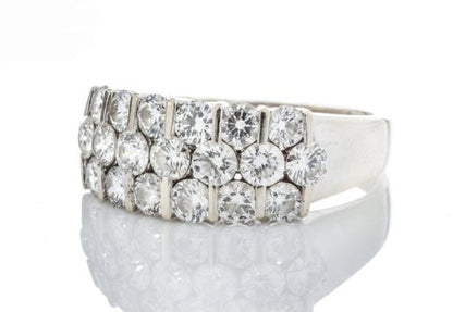 Vintage 3.80ct Diamond Dress Ring; set with three horizontal rows of brilliant cut diamonds, 3.80 carat total, 18ct white gold, Circa 1970's.