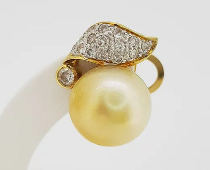 Vintage Golden South Sea Pearl and Diamond Earrings, 18ct Yellow Gold