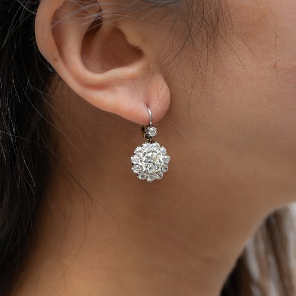 Diamond Platinum Yellow Gold Cluster Earrings