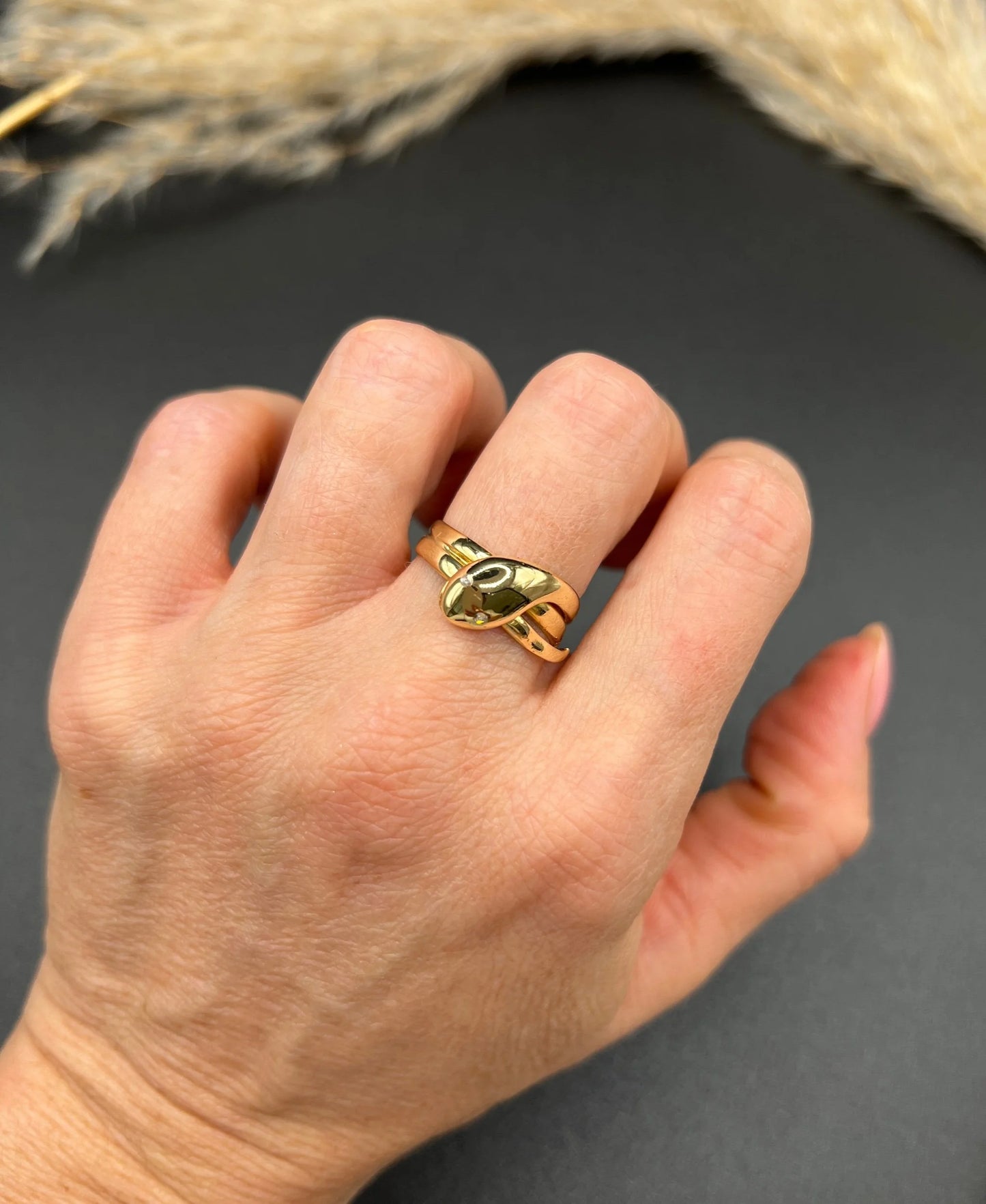 Edwardian 18 Carat Yellow Gold Diamond Snake Ring, Hallmarked Chester 1903