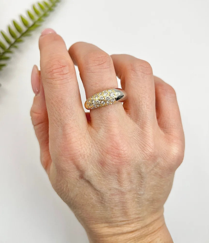 Vintage Diamond Pave Cocktail Ring In 18 Carat Yellow Gold And Platinum