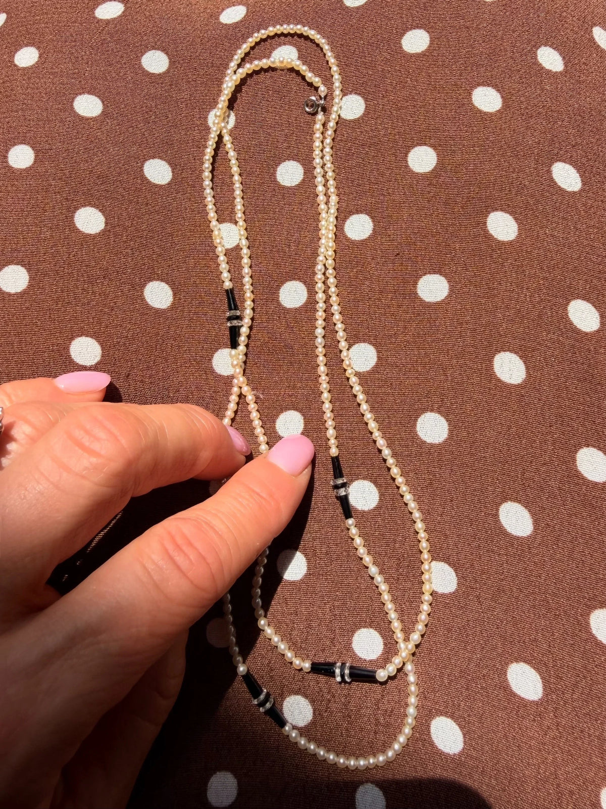 Art Deco Natural Seed Pearl, Onyx And Rock Crystal Necklace