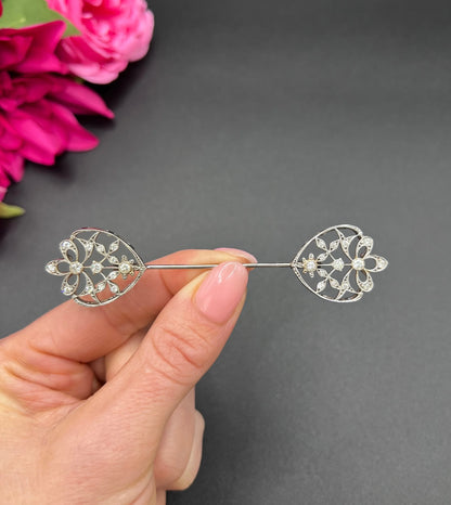 Antique 18ct White Gold, Edwardian Diamond Jabot Pin