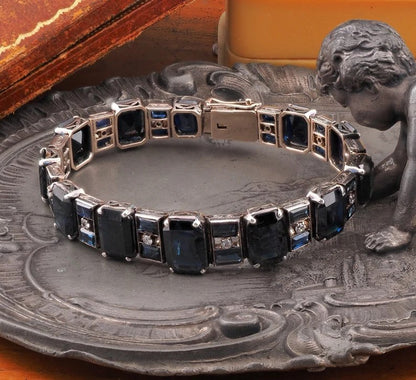Antique Art Deco 50ct Natural Sapphire and Diamond Bracelet